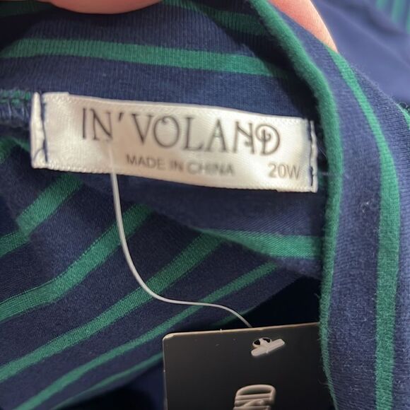 In Voland Navy Blue and Green striped long sleeve top with tie neck NWT size 20W - Picture 10 of 12